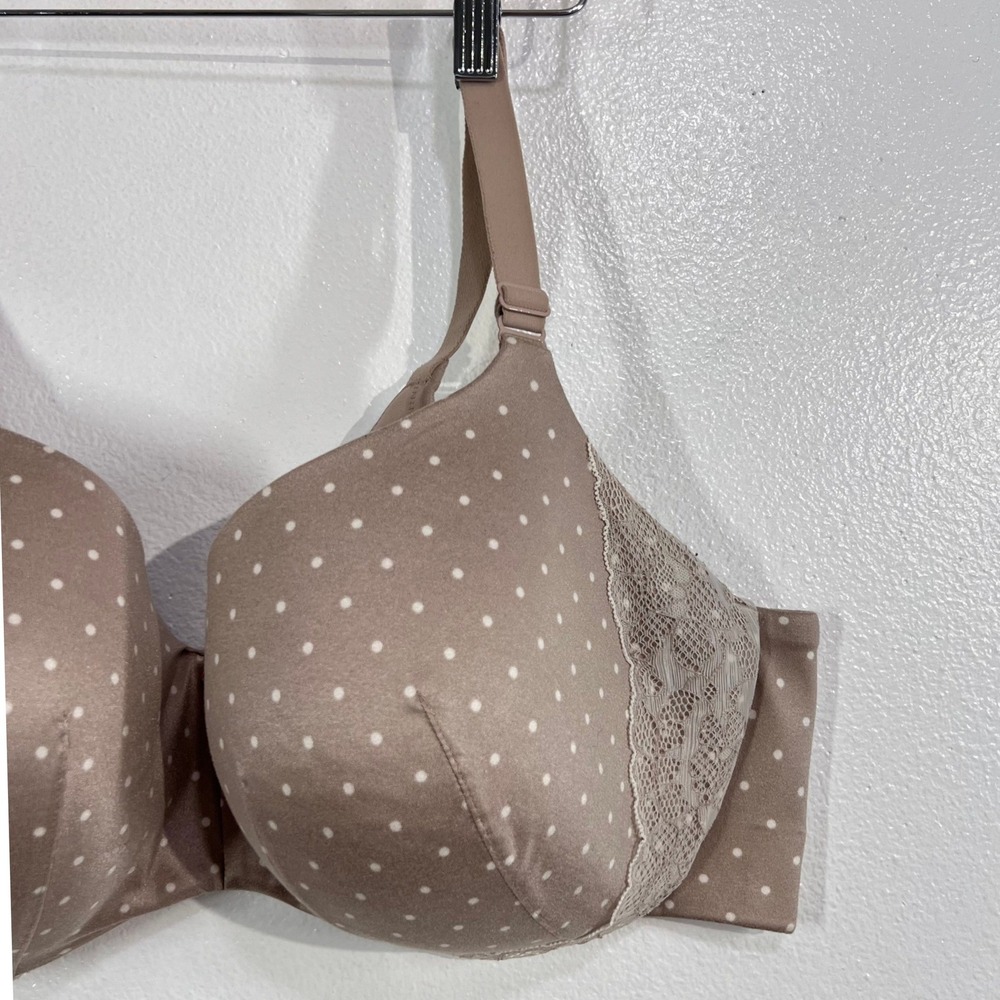 Cacique Lane Bryant Smooth Boost Plunge Underwire Bra 46DD Taupe Polka Dot Lace - Picture 3 of 7